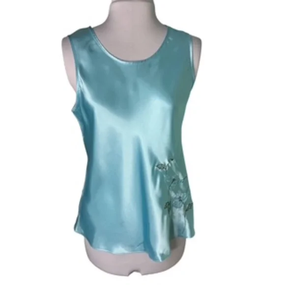 No Brand Label 2pc. Seafoam Green Embroidered Keyhole Back Sleepwear Size L - Picture 2 of 7